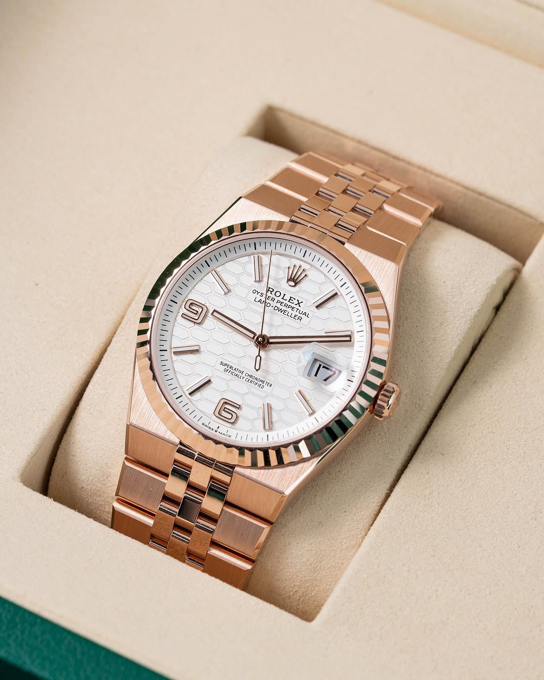 Men's Rose Gold Watch | White Honeycomb Dial | Swiss Made