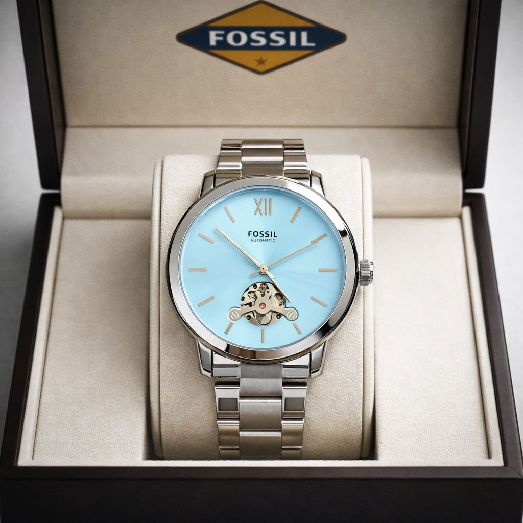 Automatic Sky Blue Dial Stainless Steel Men's Watch | Open Heart Automatic
