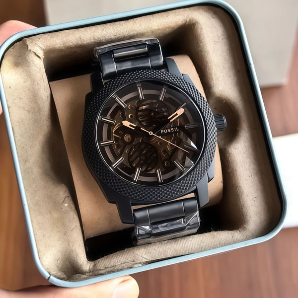 Black Skeleton Dial Automatic Watch with Stainless Steel Link Bracelet | Men's Machinist Collection