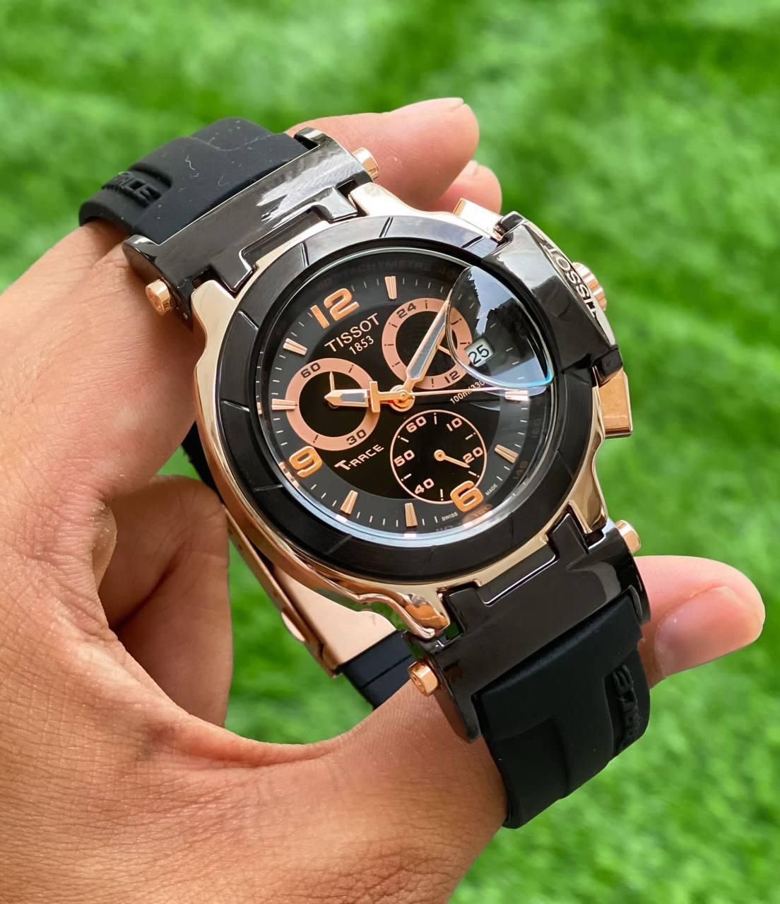 T-Race Chronograph Black Dial Orange Rubber Strap Men's Watch | Sports & Casual