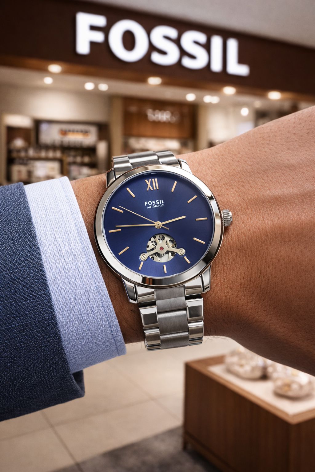 Automatic Sky Blue Dial Stainless Steel Men's Watch | Open Heart Automatic