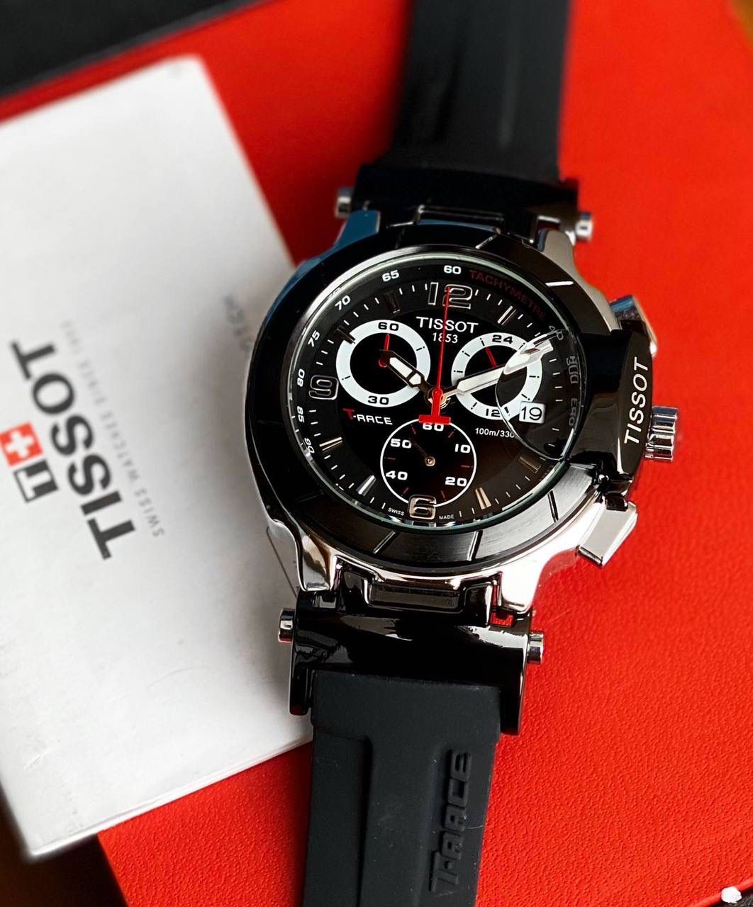 T-Race Chronograph Black Dial Orange Rubber Strap Men's Watch | Sports & Casual