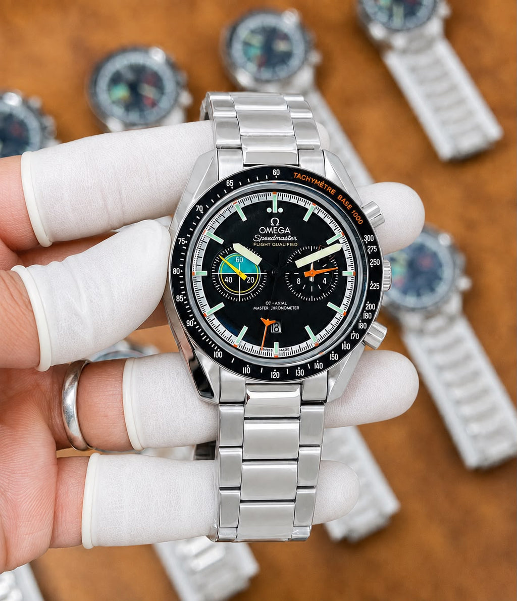 Luxury Men’s Black Chronograph Watch – Stainless Steel Bracelet with Tachymeter Dial