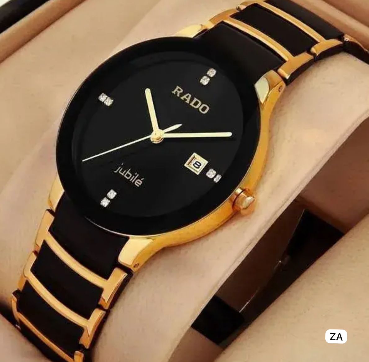 Luxury Black & Gold Ceramic Style Men's Analog Watch with Date Display – Premium Stainless Steel Bracelet Watch for Men