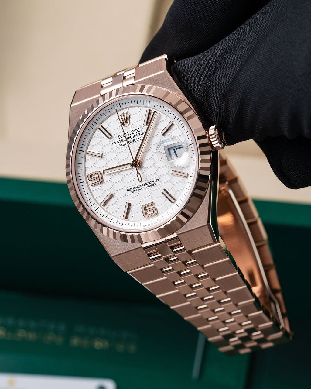 Men's Rose Gold Watch | White Honeycomb Dial | Swiss Made