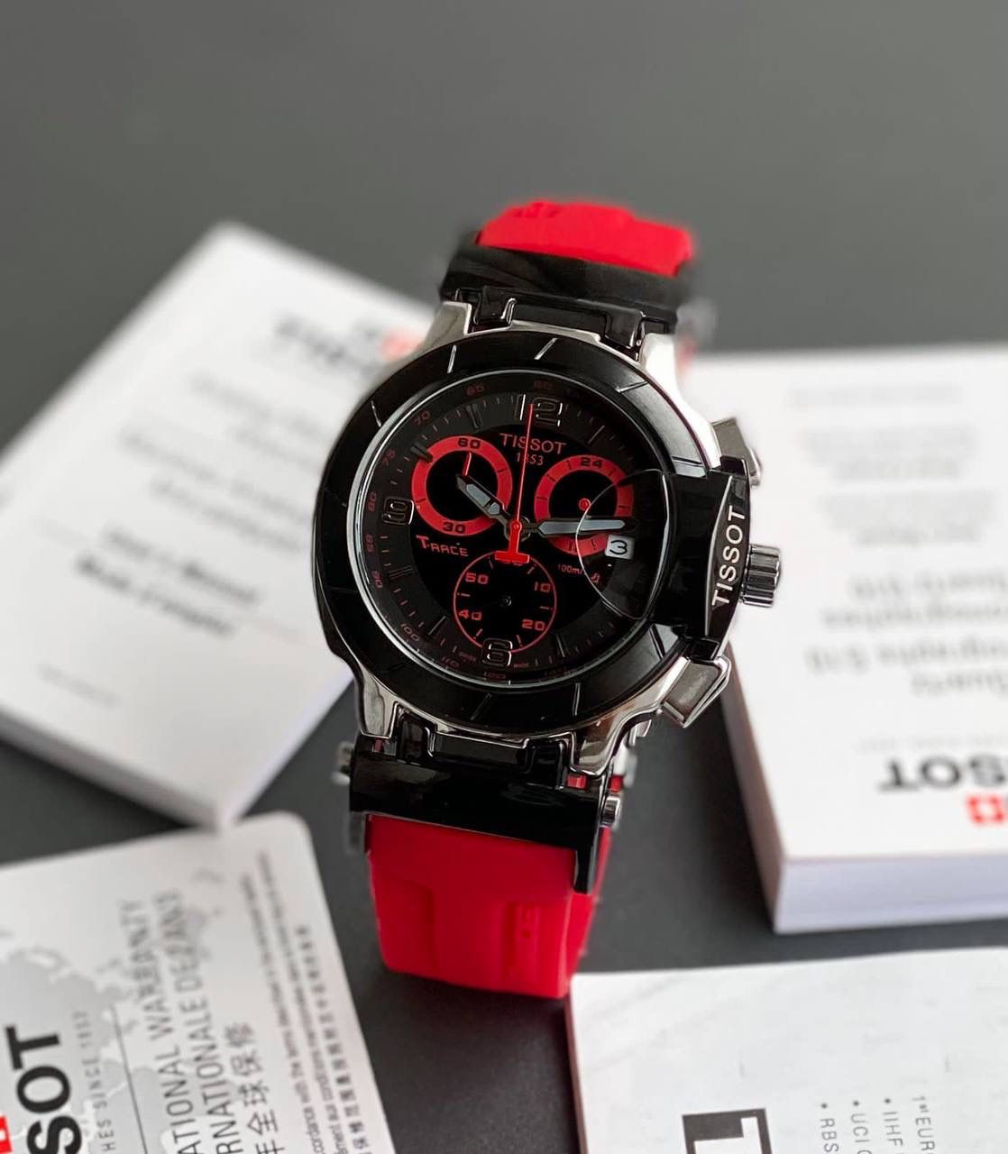 T-Race Chronograph Black Dial Orange Rubber Strap Men's Watch | Sports & Casual
