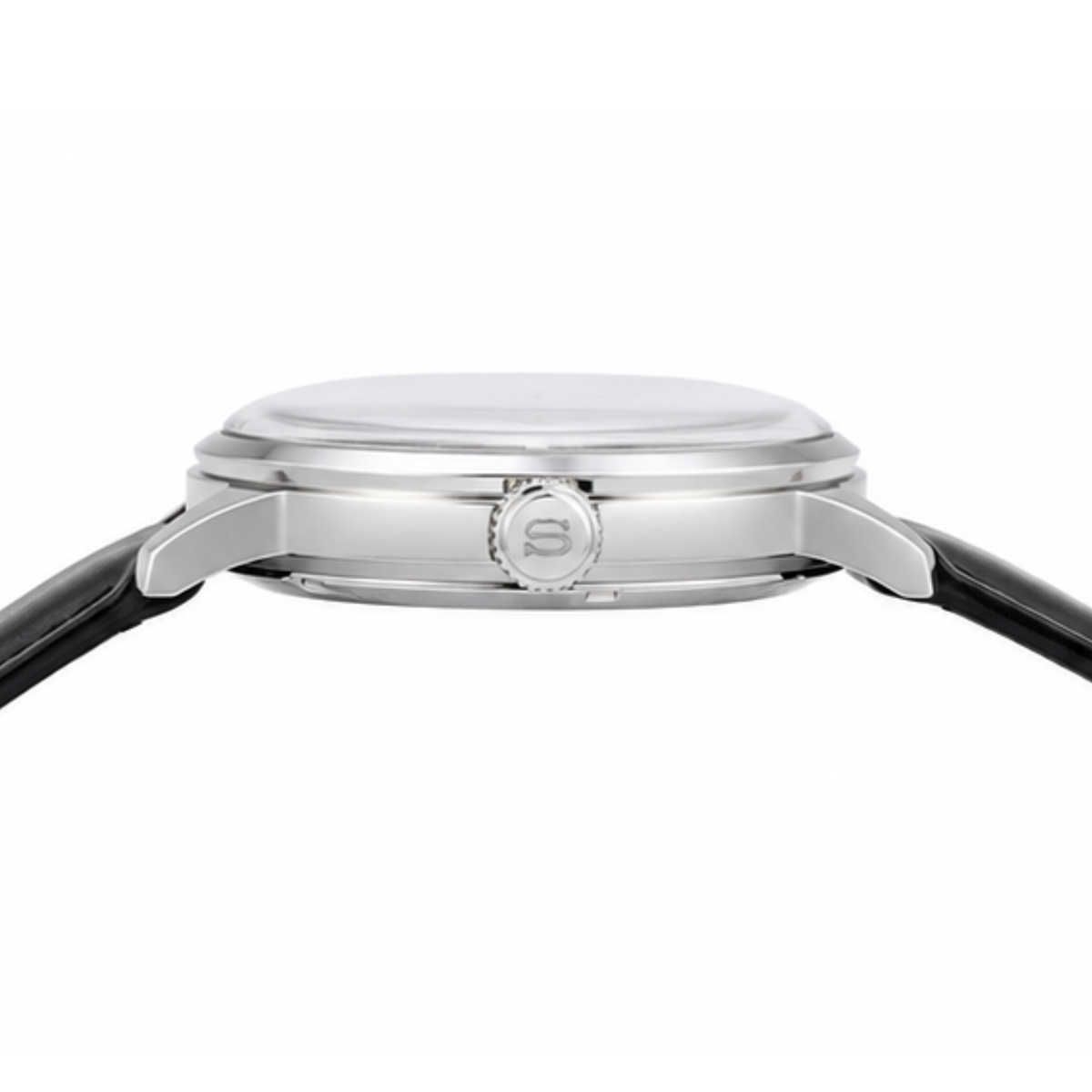 Automatic Watch – Green Dial, Silver Case & Black Leather Strap