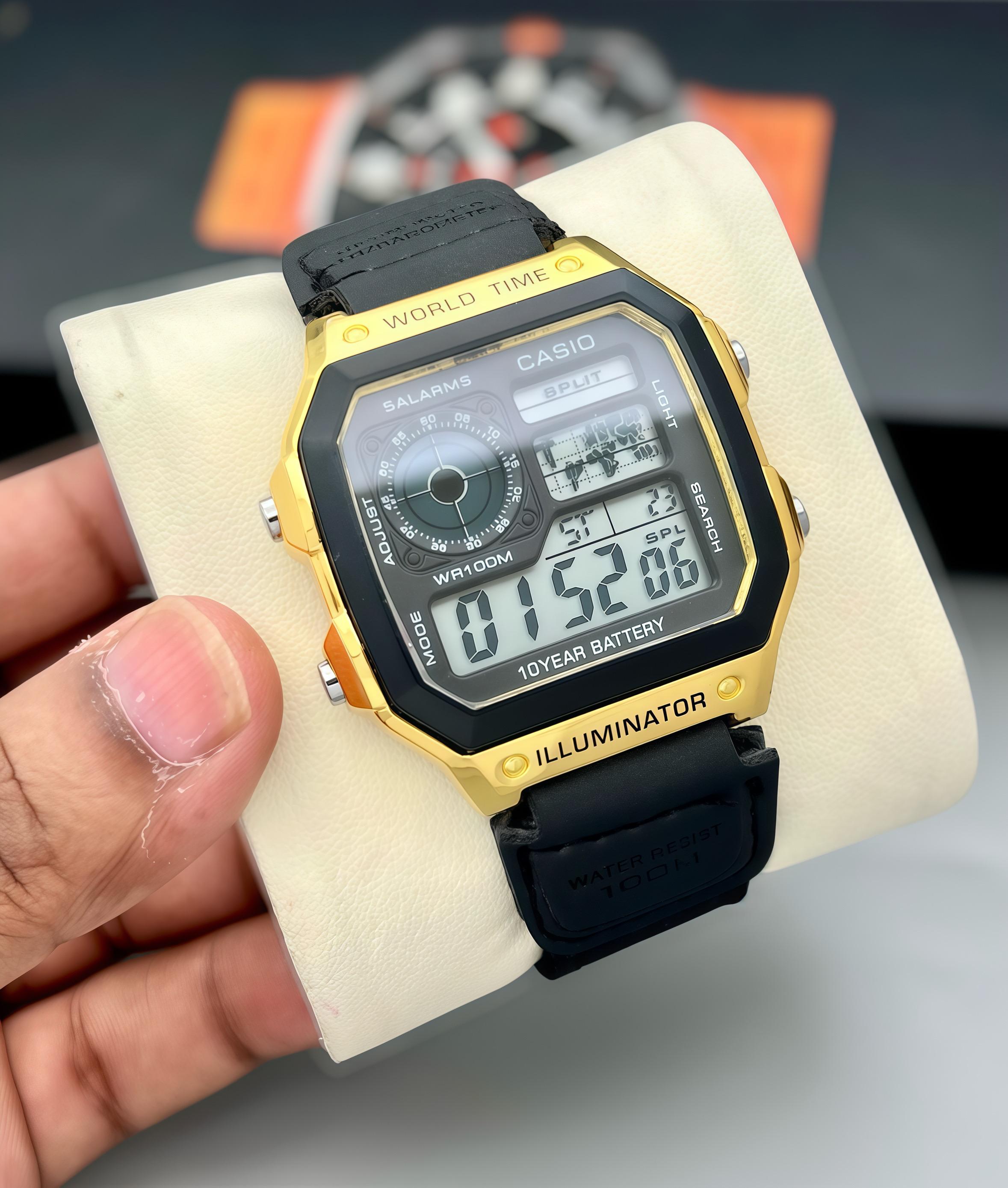 World Time Digital Watch | 10-Year Battery | 100M Water Resistant | Unisex Sports