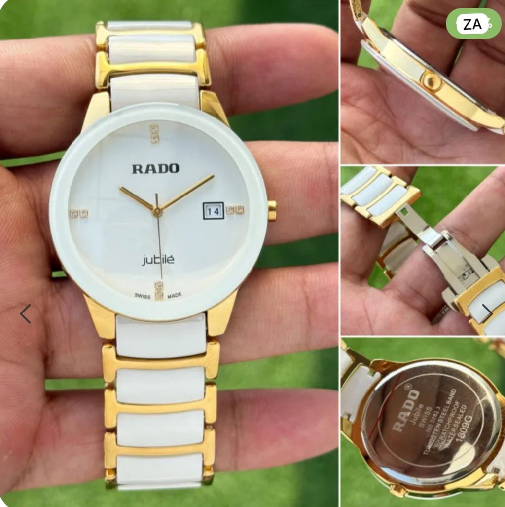 Luxury Black & Gold Ceramic Style Men's Analog Watch with Date Display – Premium Stainless Steel Bracelet Watch for Men