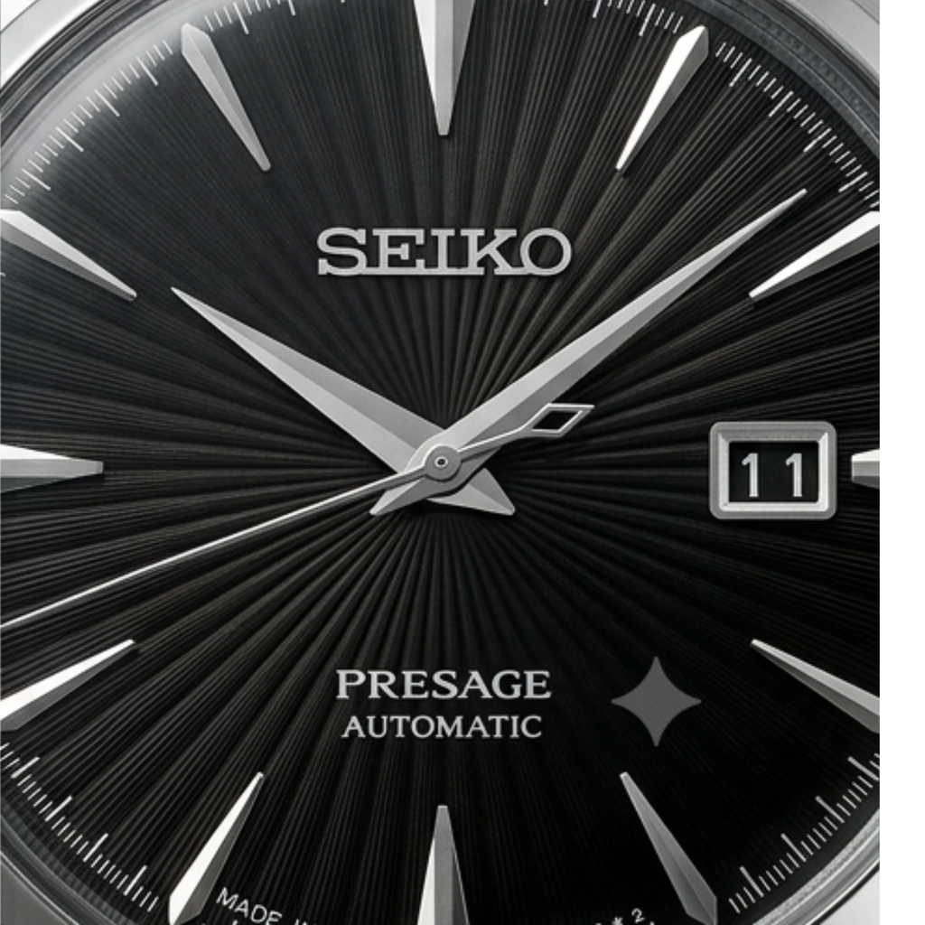 Automatic Watch – Black Dial, Silver Case & Black Leather Strap
