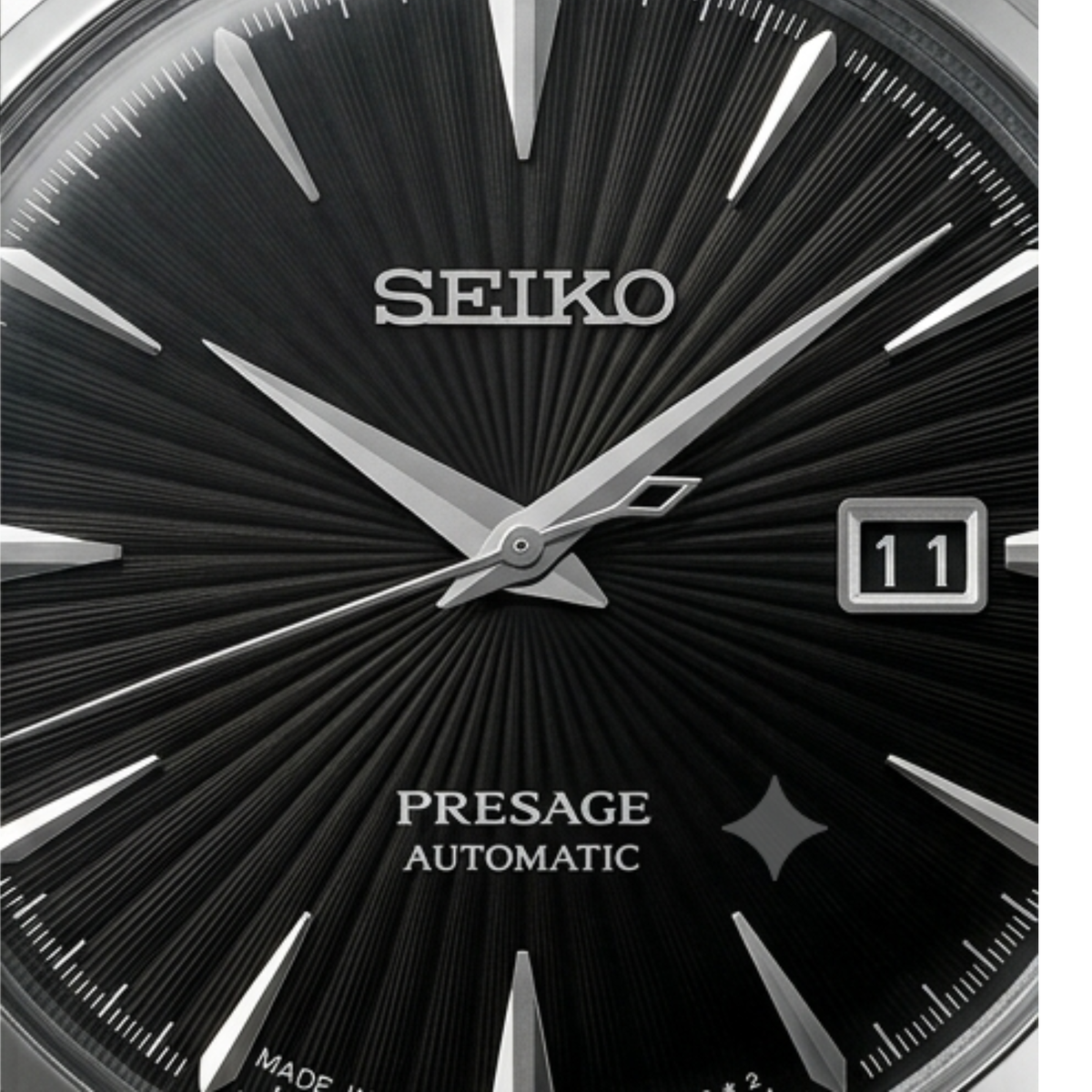 Automatic Watch – Black Dial, Silver Case & Black Leather Strap