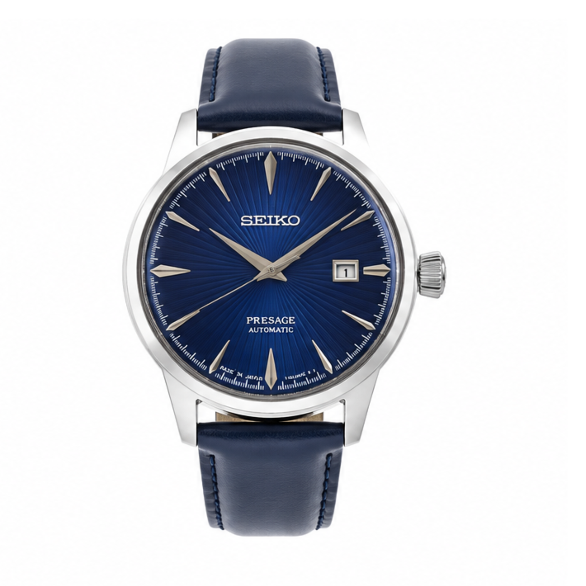 Automatic Watch – Blue Dial, Silver Case & Blue Leather Strap