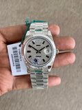 Silver Diamond Dial Day-Date Watch with Stainless Steel | Full Iced Out Look
