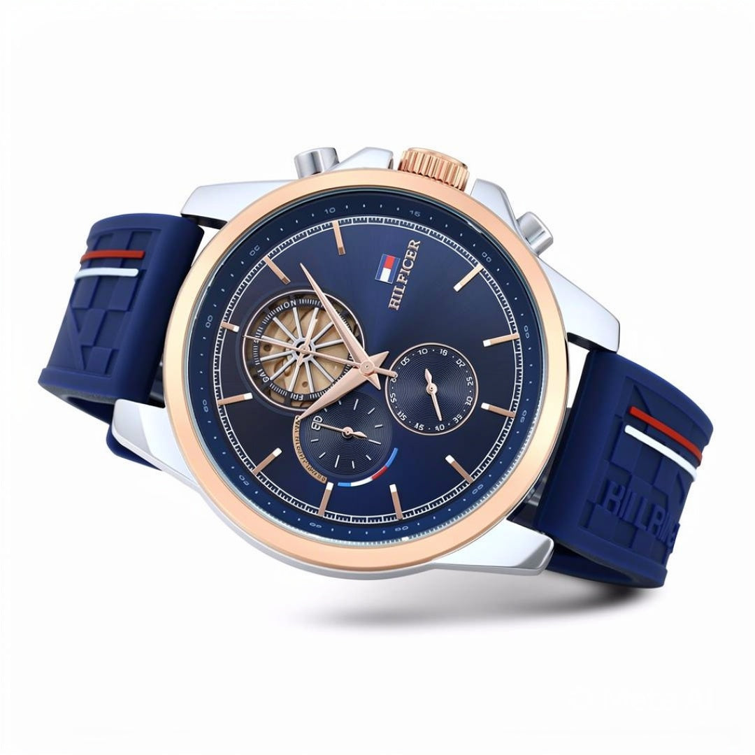 Men's Chronograph Watch | Gunmetal Case, Silicone Strap | Designer Inspired Sports Watch