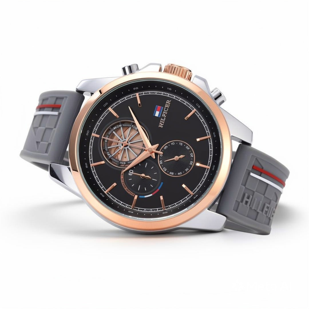 Men's Chronograph Watch | Gunmetal Case, Silicone Strap | Designer Inspired Sports Watch